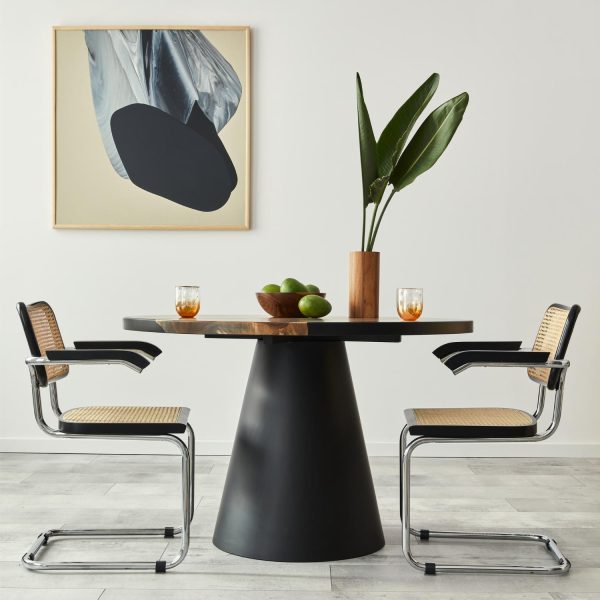 stylish-composition-dining-room-interior-with-design-table-modern-chairs-decoration-tropical-leaf-vase-fruits-abstract-mock-up-paintings-elegant-accessories-home-decor-template